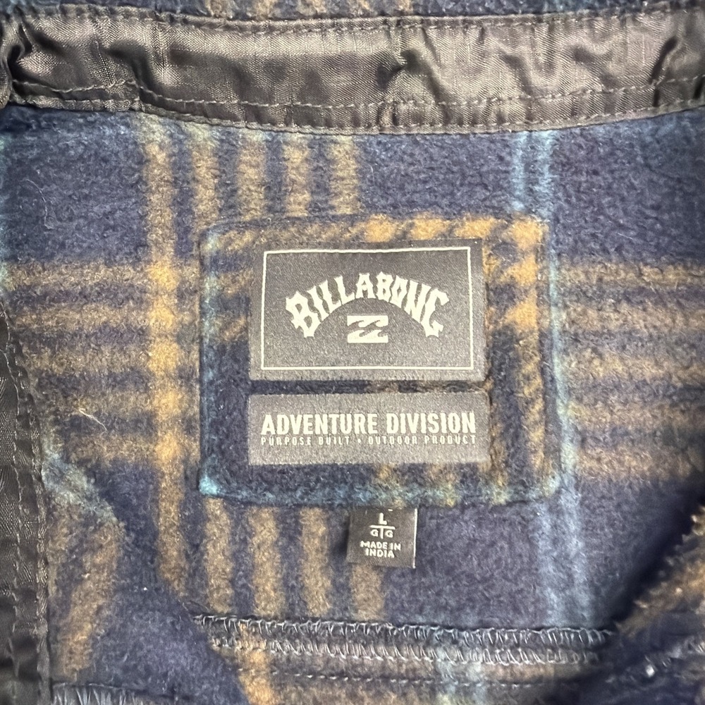 Billabong Shirt Mens L Blue Plaid Adventure Division Fleece Southwestern Aztec - Picture 2 of 6